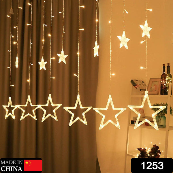 Decorative window curtain lights with star-shaped bulbs