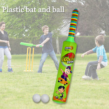 Children playing with lightweight plastic bat, ball, and hockey set