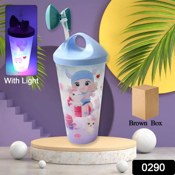 Unicorn Water Bottle with Straw & Lid for Kids (With Light)