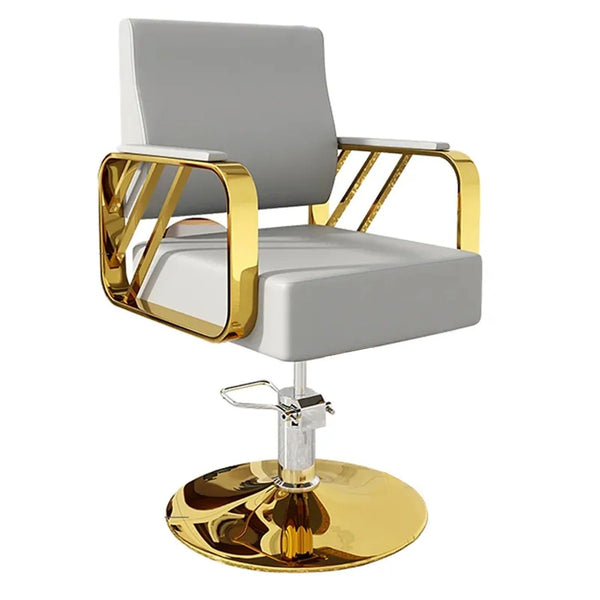 Modern chair with hydraulic lift, suitable for home, office, hotel, or cafe, in silver and gold.