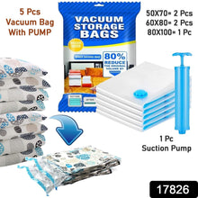 Vacuum Storage Bags with Suction Pump & Shirt clips - Vacuum Bags - Big Capacity Vacuum Seal Bags for Travel Clothes Blankets Pillows, Compression Bags | Space Saver Vacuum Storage Bags (5 Pcs Set)